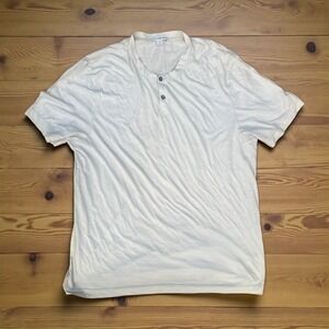 James Perse Standard Mens Off White Short Sleeve Henley Shirt Size 4 Made in USA